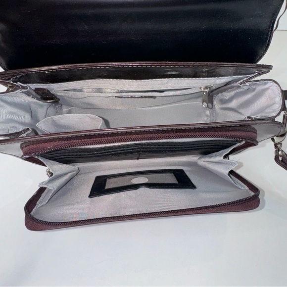 Beijo Brown Patent Top Handle Handbag Crossbody - Picture 14 of 16